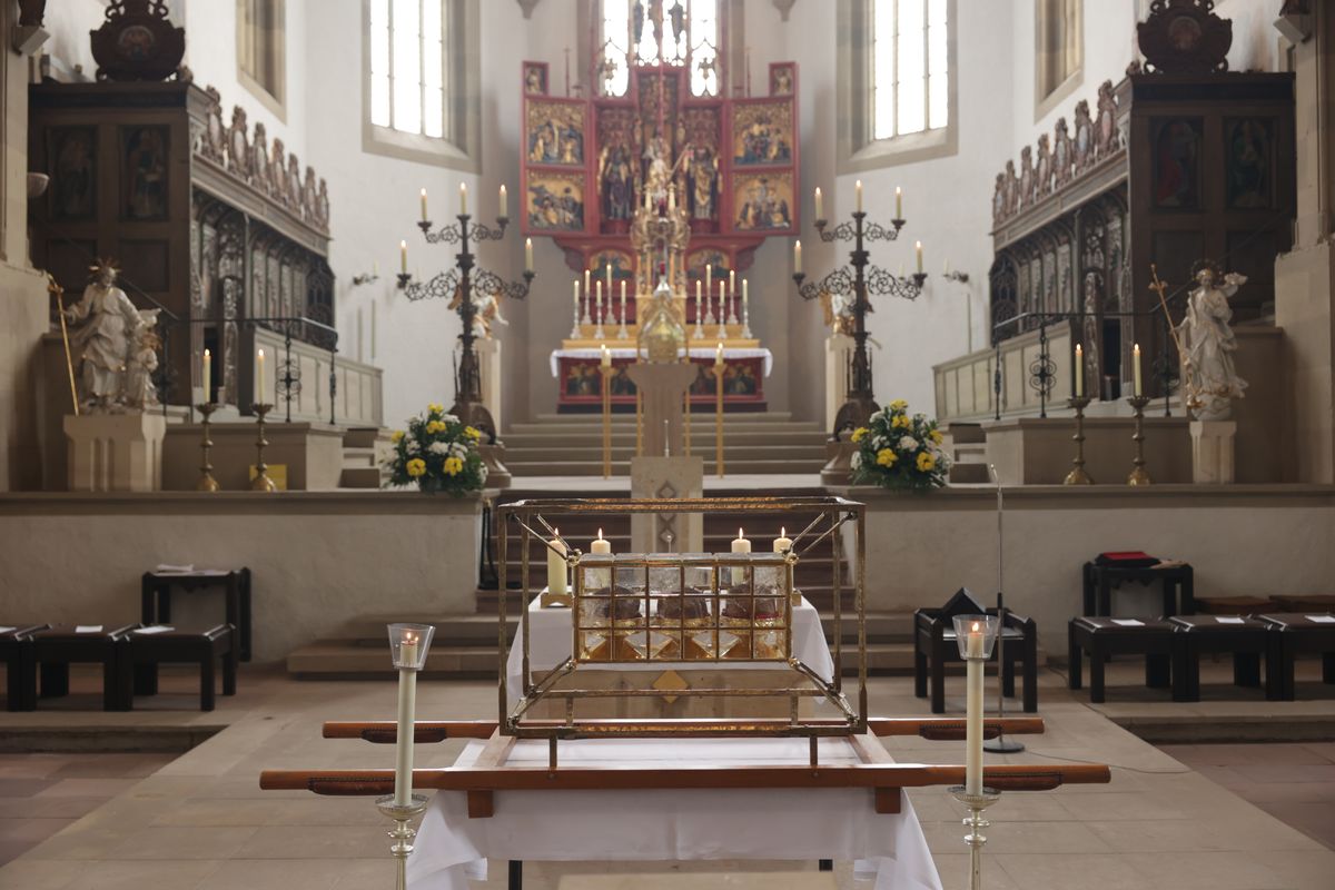 Mit einer Reliquienprozession von Sankt Burkard über die Alte Mainbrücke und einem Pontifikalgottesdienst im Kiliansdom ist am Sonntag, 6. Juli, die Kiliani-Wallfahrtswoche 2025 eröffnet worden.