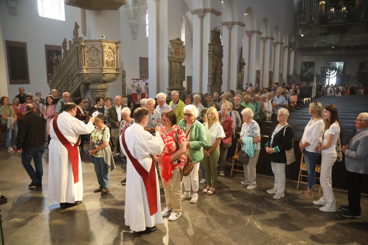 Bischof Dr. Franz Jung feierte am Donnerstag, 10. Juli 2025, einen Kiliani-Wallfahrtsgottesdienst mit Gläubigen aus der Region Würzburg. Eine Begegnung auf dem Kiliansplatz schloss sich an.