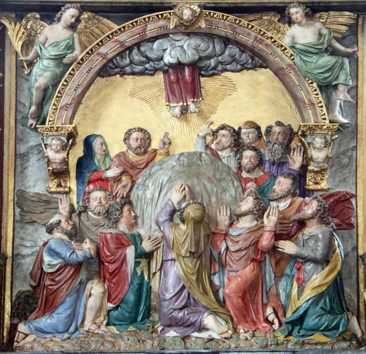 Christi Himmelfahrt. Darstellung auf dem Hochaltar von Darstadt. 1598 von Hans Juncker geschaffen.