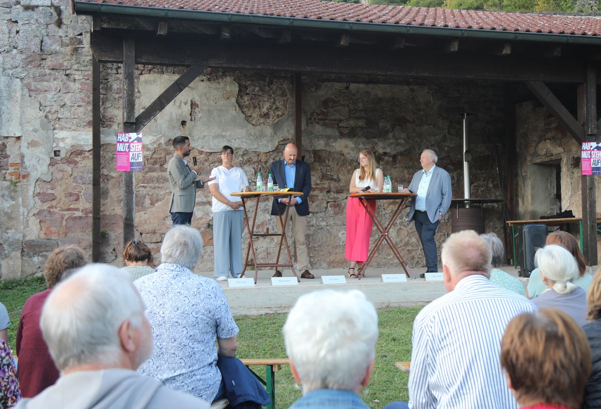 Rund 70 Menschen verfolgten im Garten des Klosters Schönau die Podiumsdiskussion. Rund 70 Menschen verfolgten im Garten des Klosters Schönau die Podiumsdiskussion.